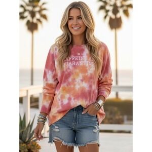 modern Canvas Caffeine and Quarantine pink orange tie dye sweatshirt large 3431